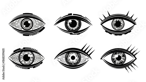 Stylized eye designs in black and white representing vision and awareness