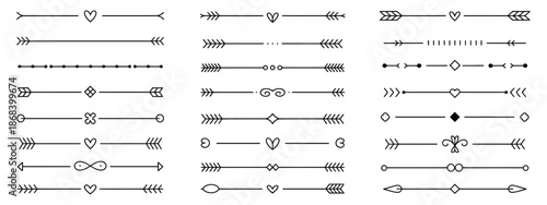 Set of vintage decorative lines, text dividers, line borders, separators, and underline elements, vector illustration for classic typography design, retro layouts, editorial styling, and elegant graph