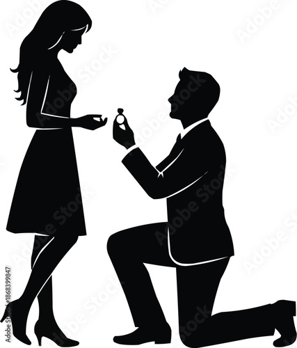 Man Kneeling Proposal Love Silhouette art Illustration I Couple Proposal Silhouette Black Vector Illustration