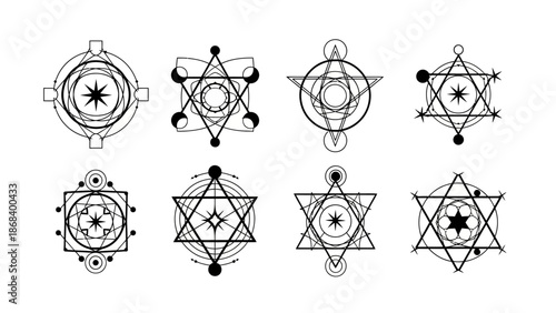 Geometric symbols set in black and white for decorative design