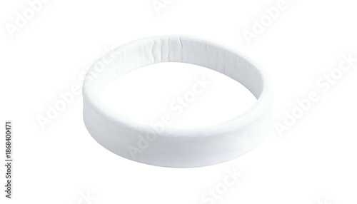 A 3D render of a smooth, white, circular band, slightly elevated off a transparent background. It has a slightly textured interior
