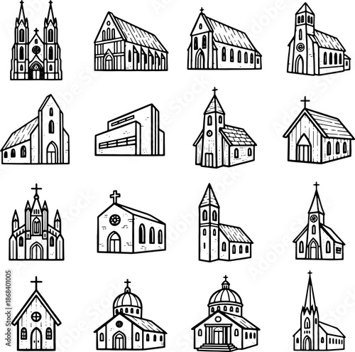 Minimalist Church Icons Black Vector Set for Religion
