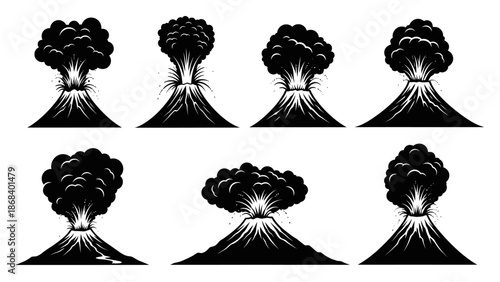 Volcanic eruptions set illustration black silhouette isolated design