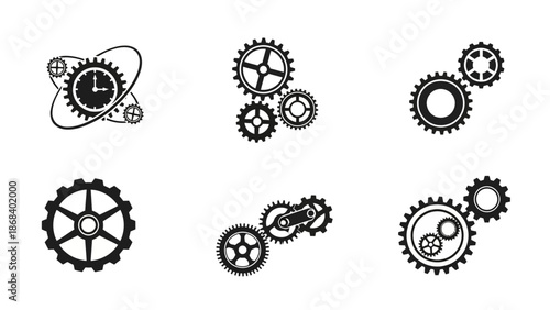 Gear mechanisms vector illustrations set on white background