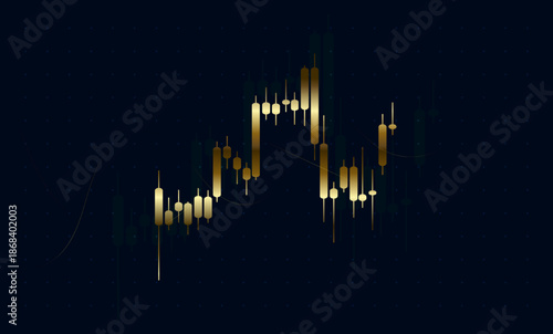 Trade analysis chart with financial stock data, graph indicators, and price trend. Financial chart with gold stock price movement and graph lines for trade analysis and profit