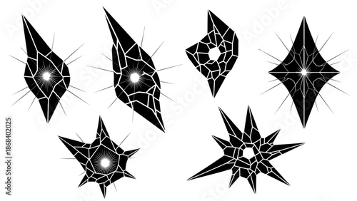 Abstract geometric shapes with radiant light effects on a white background