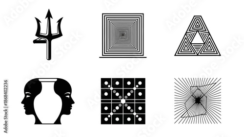 Abstract geometric shapes in black and white for design and illustration