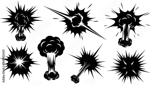 Comic explosion set silhouettes abstract graphic elements design resources