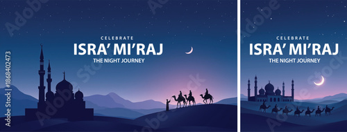 Isra miraj night journey background for poster, flyer, social media template design