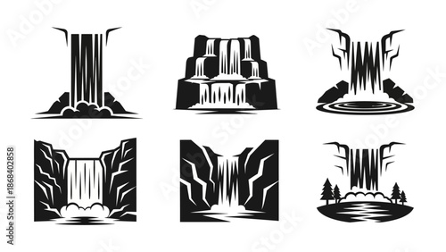 Black and white waterfall logos collection for nature themes