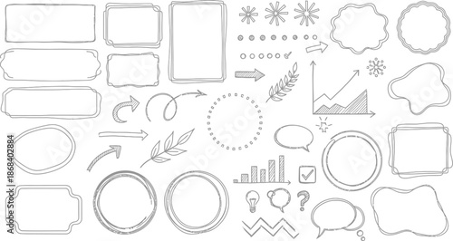 Set of hand drawn frames in coquette style, vector illustration. Cute borders for wedding invitation designs, menu or greeting cards.