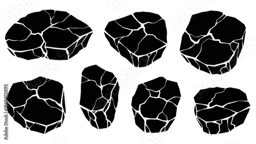 Abstract illustration of fractured rock formations in multiple perspectives