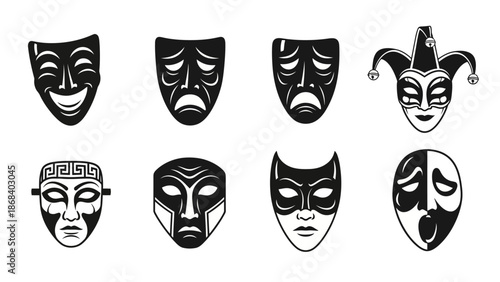 Set of theater masks depicting joy sadness and drama for entertainment concept
