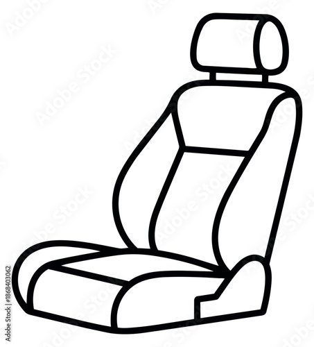 Line art illustration of a car seat depicting vehicle interior for automotive design