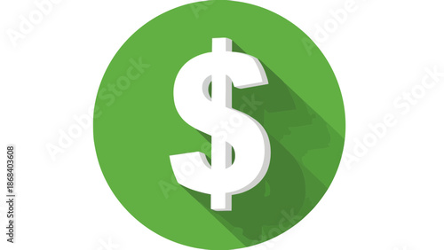 Green dollar sign icon with shadow effect isolated on transparent background, Vector