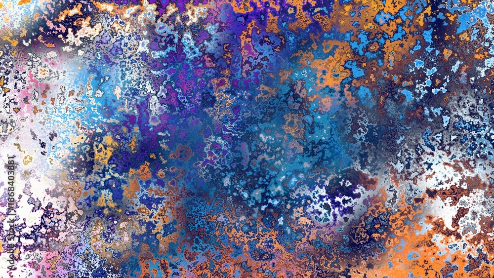 Fototapeta premium Abstract rust-like organic texture with vibrant marbled colors, corroded metal surface effect and expressive chaotic pattern