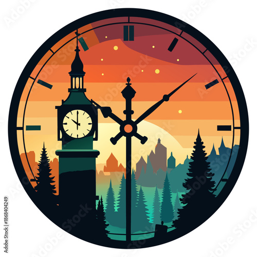 Clock tower sunset landscape