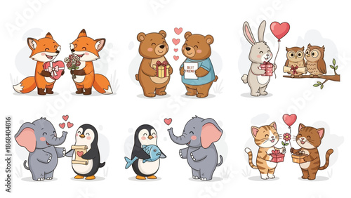 Cartoon Animals Showing Love and Affection.