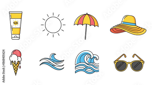 Collection of Summer Vacation Icons and Symbols.
