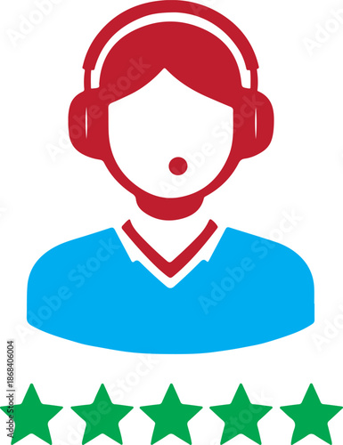 Customer Support Agent Avatar with Five Star Rating Vector Icon