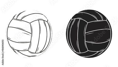 Minimalist volleyball illustration set isolated on transparent background, Vector