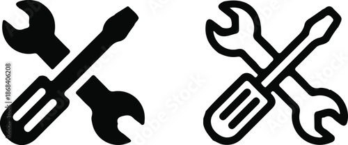 two repair tool black black line icon set vector 