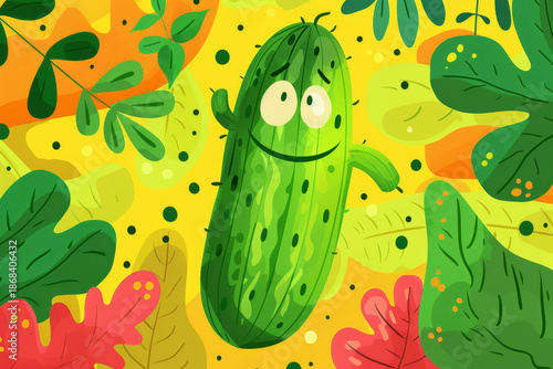 Gentle Cucumber Peacefully Resting Among Vibrant Foliage And Subtle Yellow Accents For Calming Decor