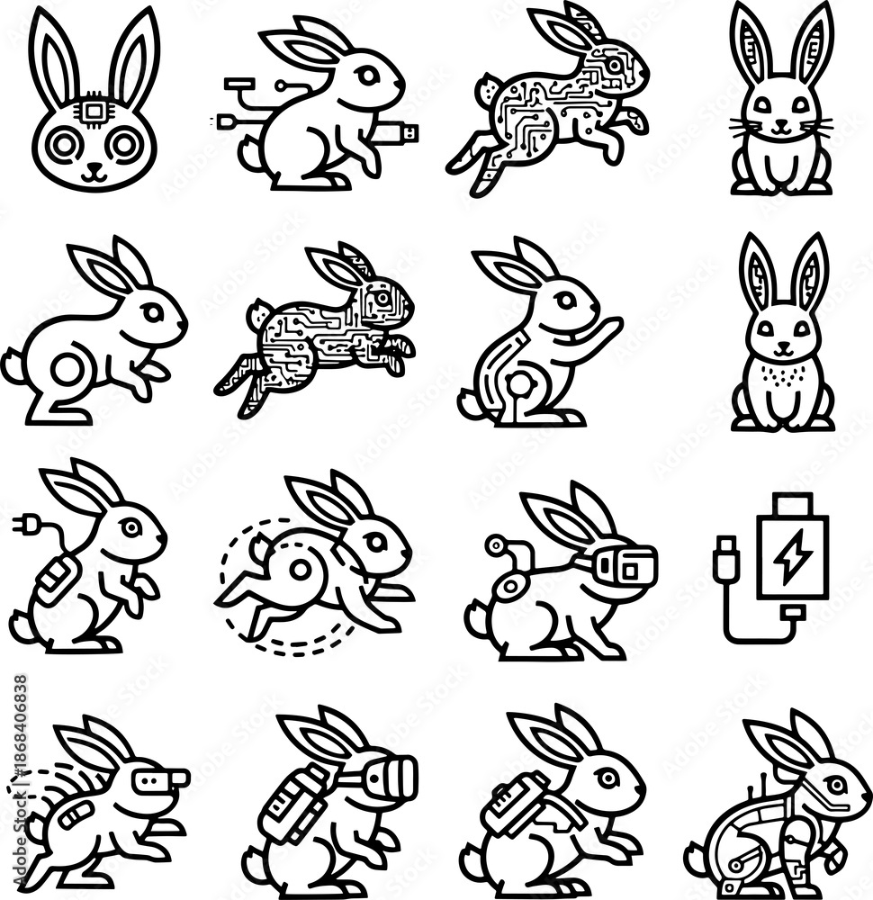 Fototapeta premium Minimal tech rabbit icon set for business and technology
