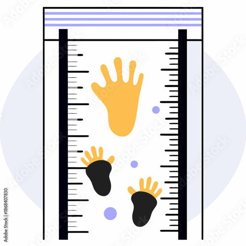 Footprints and handprints measured on ruler