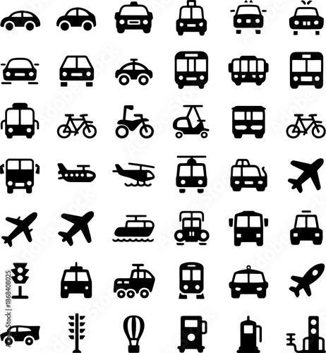 Minimal Vehicles Icon Set Black Vector Logotype Collection