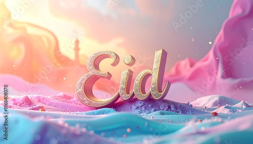 Eid Celebration with Gold Lettering on Sand.