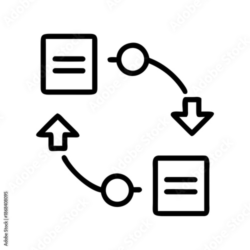 Processing request line icon, black outline request handling and workflow symbol