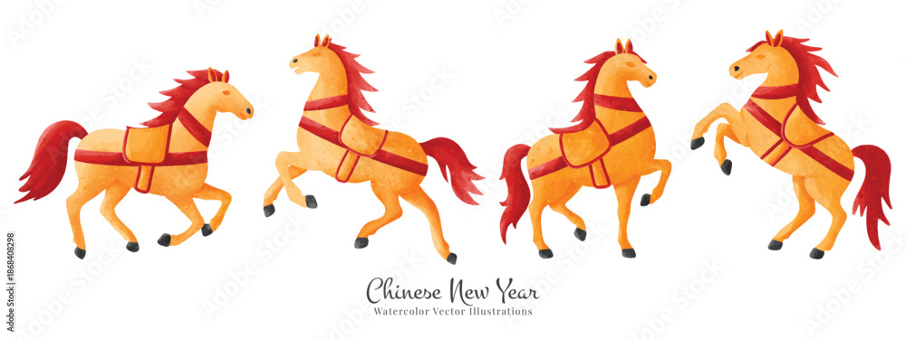 Obraz premium Chinese new year horse element vector illustrations