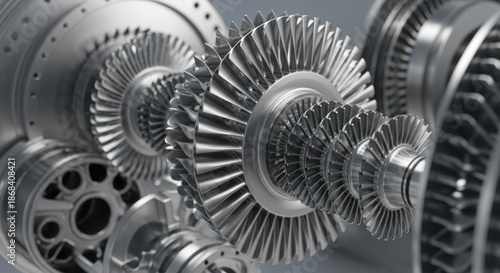 Close-up of Jet Engine Turbine Blades.