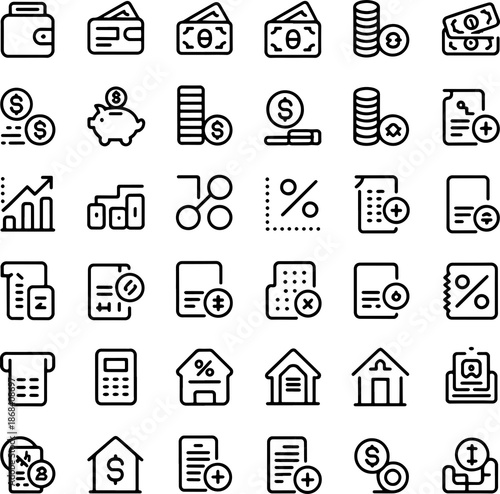 Minimal Finance and Banking Icon Set Black Vector Logotype Collection