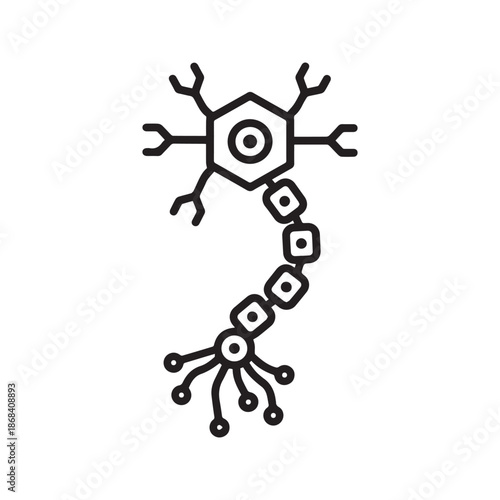 Neuron nerve cell icon line art vector illustrating brain nervous system biology and synaptic connection isolated on white background
