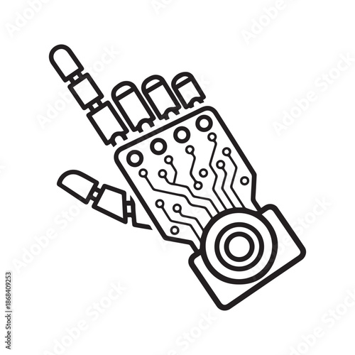 Robotic hand icon pointing finger vector illustration representing artificial intelligence and cybernetic technology line art
