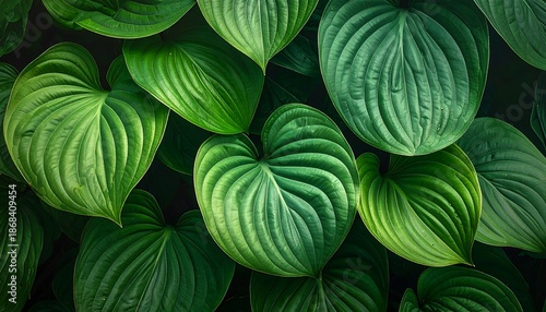 Vibrant Green Hosta Leaves in Nature.