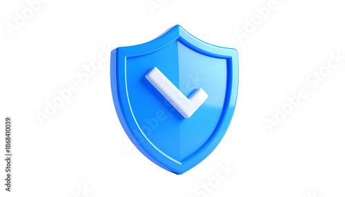 Free Download A 3D rendered blue shield with a white checkmark, symbolizing security. It has a glossy finish against a black background - GFXLoad