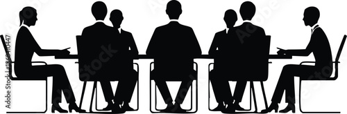 Team Collaboration at a Conference Table, Graphic of People in a Business Meeting, vector, illustration, silhouette