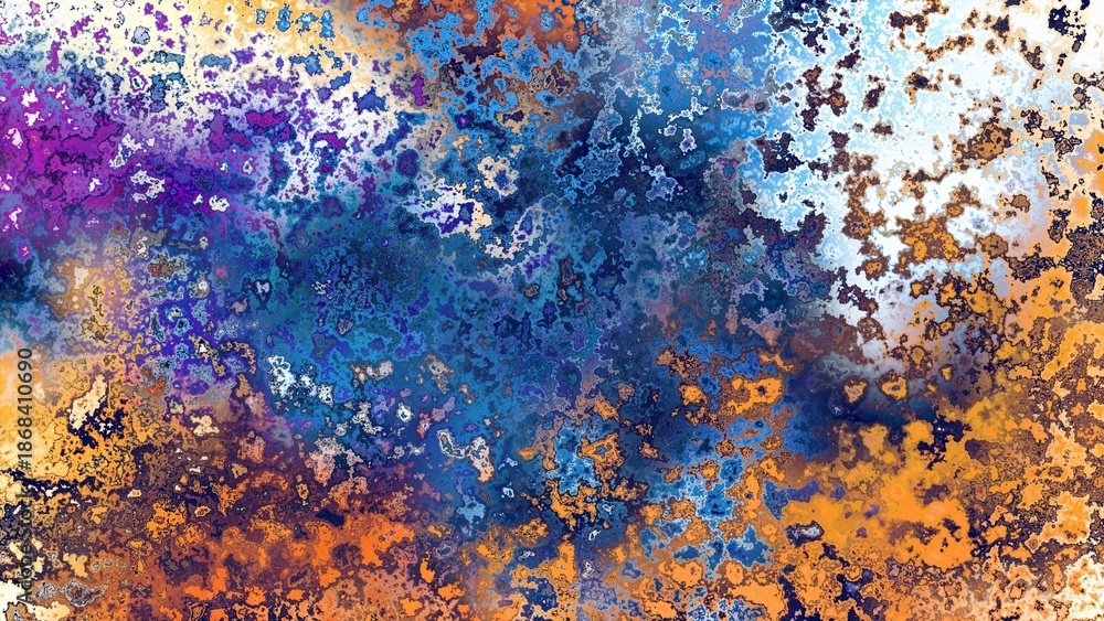 Fototapeta premium Abstract rust-like organic texture with vibrant marbled colors, corroded metal surface effect and expressive chaotic pattern