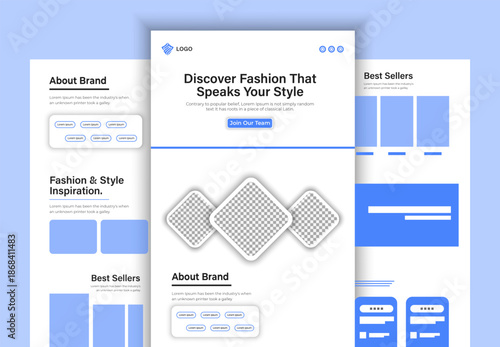 Modern Fashion Website UI Design Template with Clean Blue Layout
