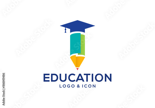 Education icon logo design vector template, pencil and graduation cap