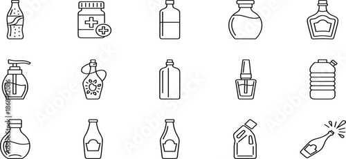 Transportation and public vehicle line icons set for city transit, including bus, car, train, truck, tractor, and urban travel symbols.