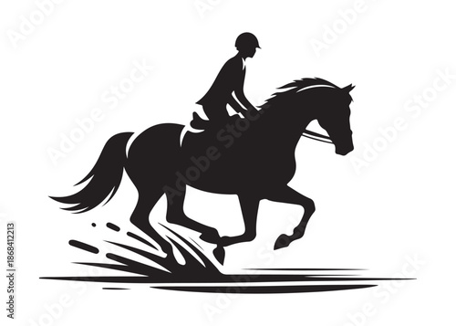 equestrian logo silhouette vector, horse equestrian logo design illustration, jumping horse racing logo vector silhouette, jumping horseman logo vector silhouette on white background