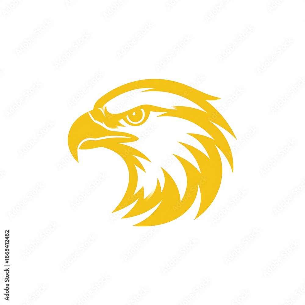 Obraz premium A golden, stylized illustration of an eagle's head in profile, gazing forward with intense focus. The design is sleek and sharp