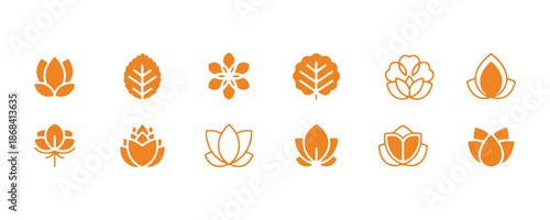 Stylish flower and leaf icons. Basic geometric flower icons

