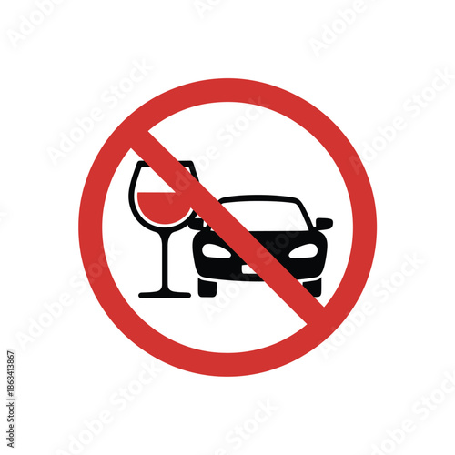 No drinking and driving sign with wine glass and car