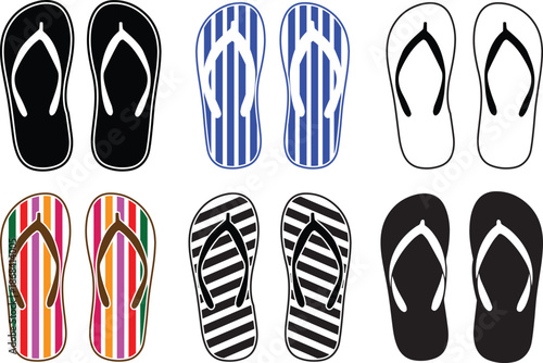 Flip Flops Sandals Vector Set Summer Beach Slippers Icons.