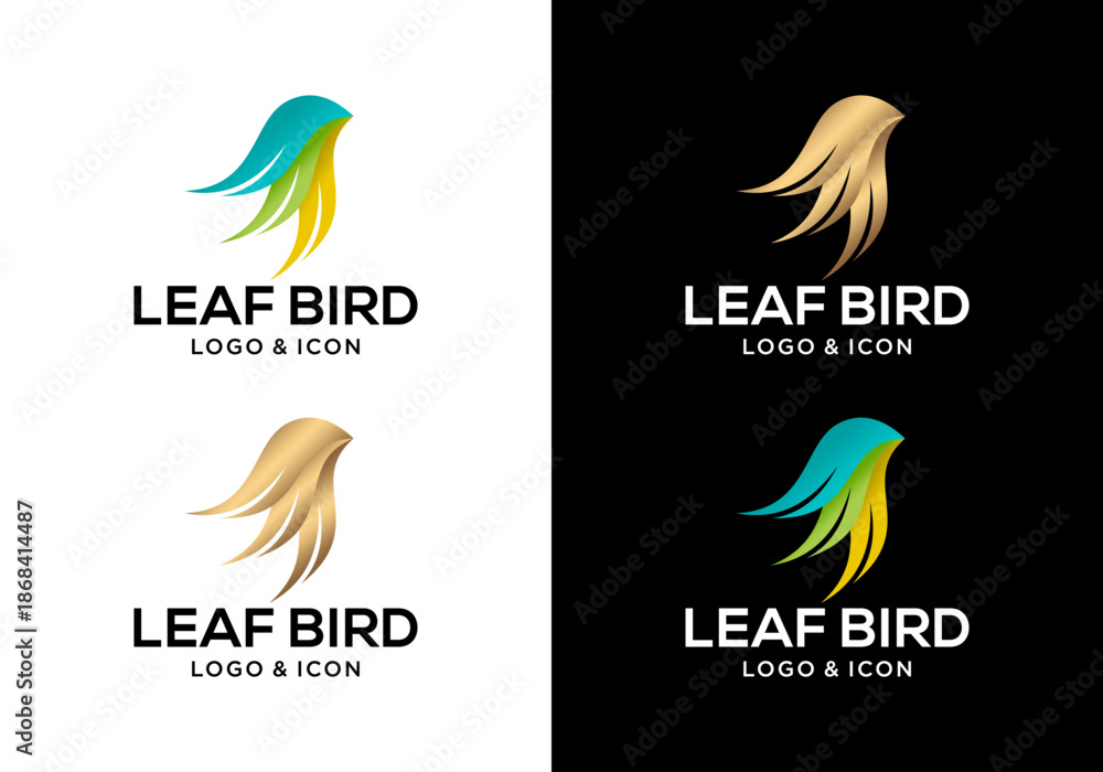 Fototapeta premium Sparrow logo icon vector made from abstract leaf elements. Modern, clean, colorful, and luxurious style logo.